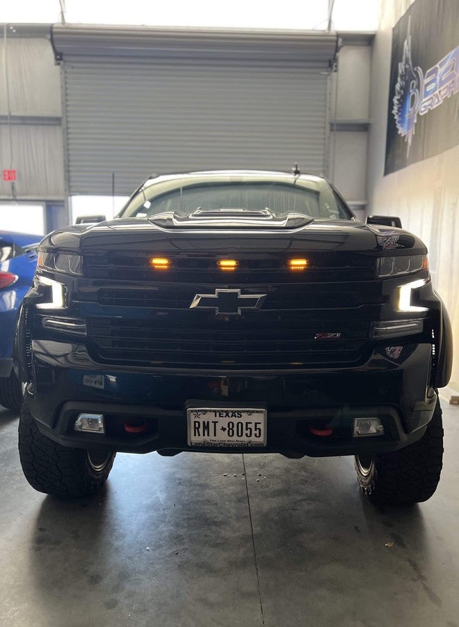 iJDMTOY 3pc Super Bright Amber Full LED Center Grille Running/Position Lights w/Mounting Brackets, Compatible With 2019/2020-up Chevrolet Silverado 1500 2500HD 3500HD (Dark Smoked Lens) - Image 3